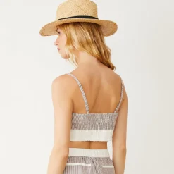 MONROW Stripe Poplin Bralette Top PECANSTRIPE New